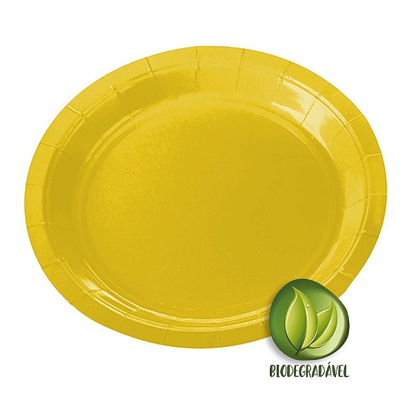 Prato de Papel Biodegradável Amarelo 18cm - 10 unidades - Silverplastic - Rizzo Embalagens