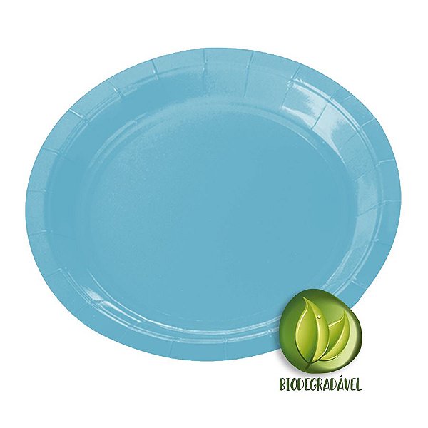 Prato de Papel Biodegradável Azul Claro 18cm - 10 unidades - Silverplastic - Rizzo Embalagens