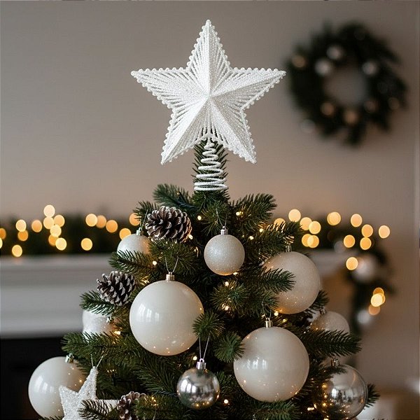 Topo Estrela Para Árvore de Natal - Branco - 23x19cm - RZO02028 - 1 unidade - Rizzo