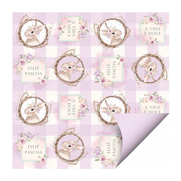 Folha para Ovos de Páscoa Double Face Coelha Serena Lilás 69x89cm - 25 unidades - Cromus - Rizzo