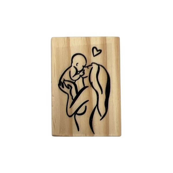 Carimbo de Madeira Artesanal - Mãe e Filho - Cod.RI-137 P - 1 unidade - Rizzo