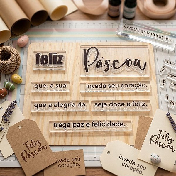 Kit Cartela de Carimbos - Frases de Páscoa M - 6 unidades - Rizzo