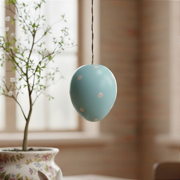 Enfeite Para Pendurar de Páscoa - Ovo Azul com Bolinhas - 15cm - 1 unidade - FlorArte - Rizzo