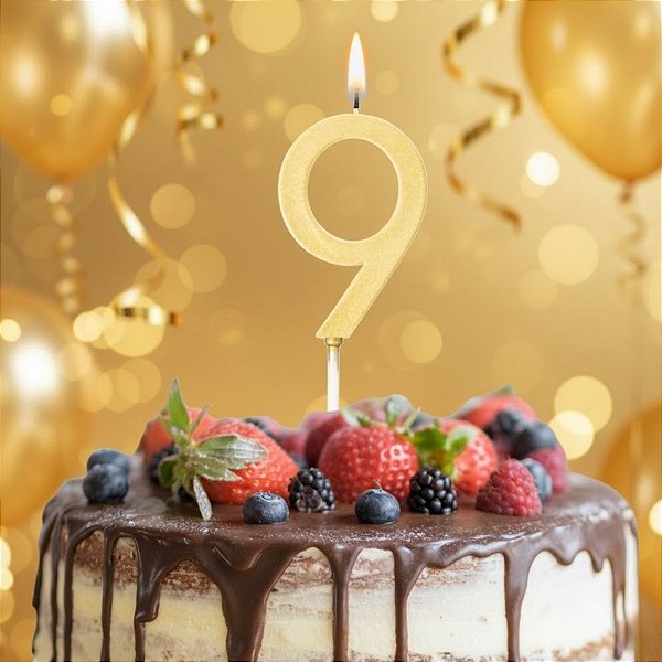 Vela Pick - Ouro - Numero 9 - 1 unidade - Regina - Rizzo