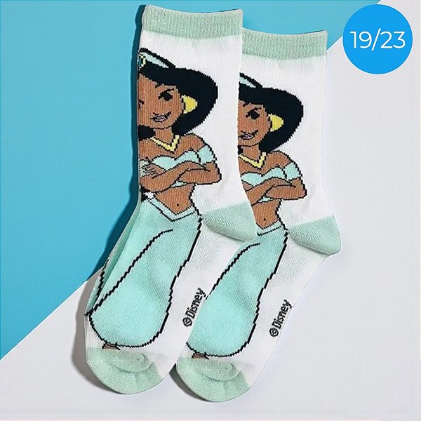 Meia Infantil Cano Médio - Jasmine - Azul - 19/23 - 1 unidade - Disney Original - Rizzo
