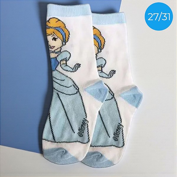 Meia Infantil Cano Médio - Cinderela - Azul - 27/31 - 1 unidade - Disney Original - Rizzo
