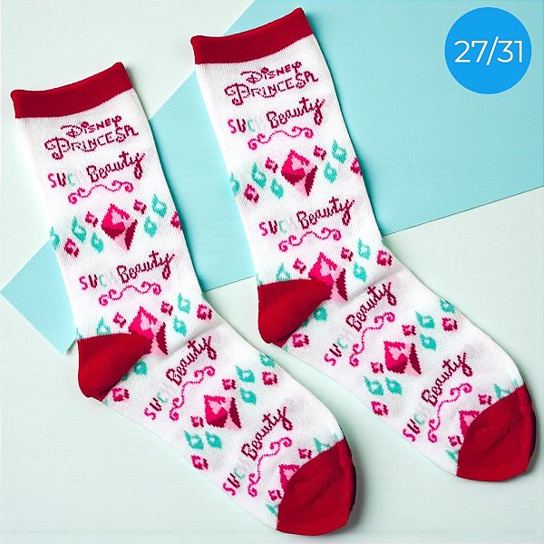 Meia Infantil Cano Médio - Princesas - Branca - 27/31 - 1 unidade - Disney Original - Rizzo