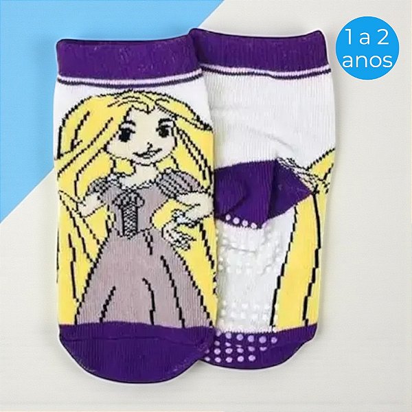 Meia Infantil Antiderrapante - Rapunzel - Roxo - 1 a 2 Anos - 1 unidade - Disney Original - Rizzo