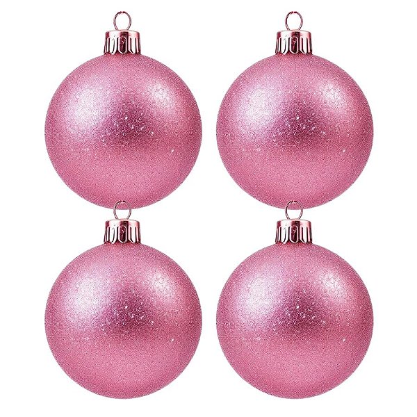 Bolas De Natal - Glitter Rosa - 4 unidades - Rizzo