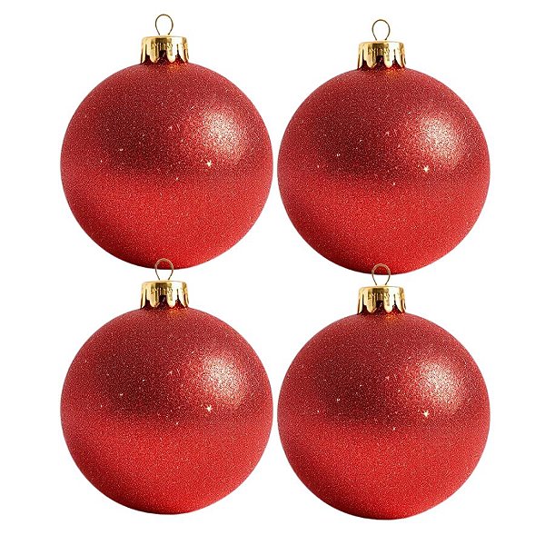 Bolas De Natal - Glitter Vermelho - 4 unidades - Rizzo