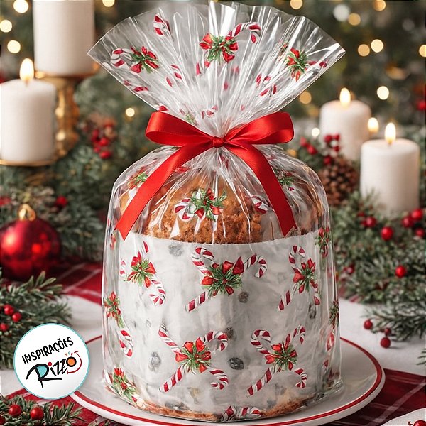 Saco Transparente para Panetone - 25x35cm - Doce Natal - 50 unidades - Rizzo
