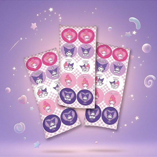 Adesivo Redondo - My Melody e Kuromi - 4cm  - 30 unidades - Festcolor - Rizzo
