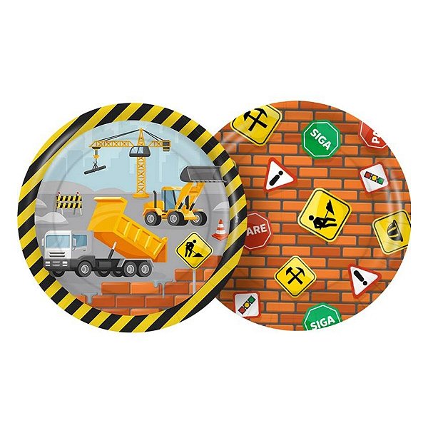 Prato de Papel Redondo - Construção - 18cm - 8 unidades - Regina - Rizzo