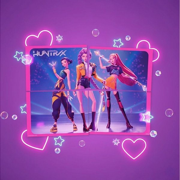 Painel Decorativo 4 Lâminas - Guerreiras do K-pop - 90x64cm  - 1 unidade - Festcolor - Rizzo