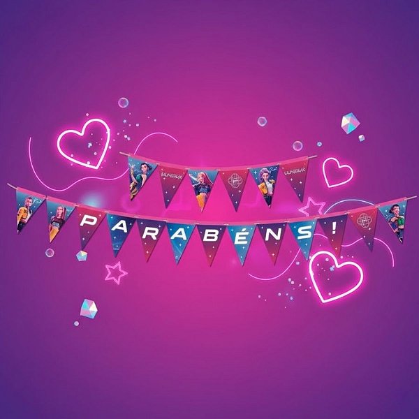Faixa Decorativa "Parabéns" - Guerreiras do K-pop - 2,7m - 1 unidade - Festcolor - Rizzo