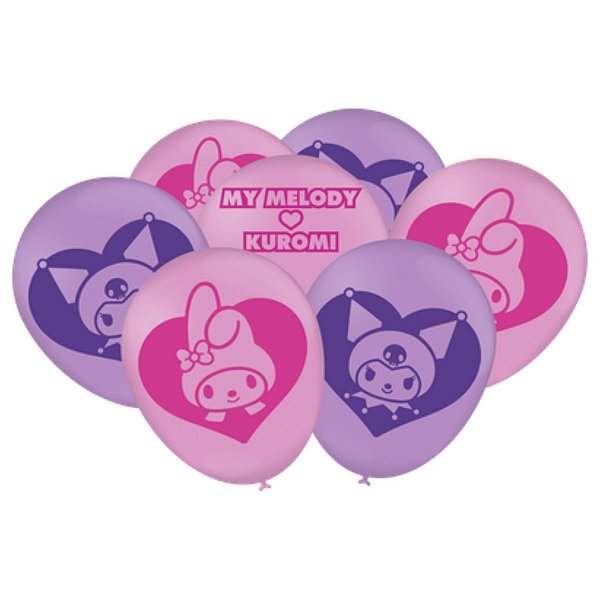Balão de Festa Decorado 9" 23cm - My Melody e Kuromi - 25 unidades - FestColor - Rizzo