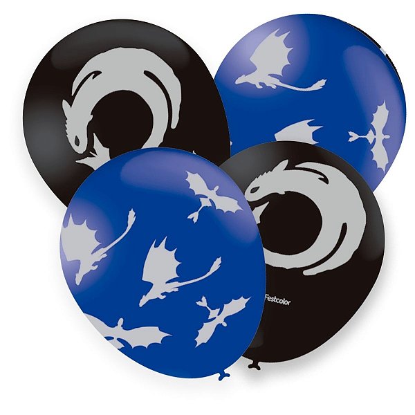 Balão de Festa Decorado 9" 23cm - Como Treinar O Seu Dragão - 25 unidades - FestColor - Rizzo