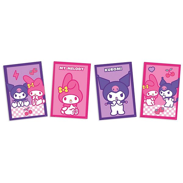 Quadros Decorativos - My Melody e Kuromi - 31x21cm - 4 unidades - FestColor - Rizzo