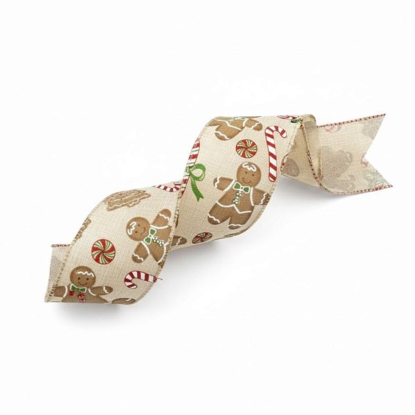 Fita Aramada Decorada de Natal - GingerBread e Candy Cane - 6,3cm x 2,74m  - 1 unidade - Rizzo