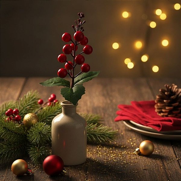 Pick Decorativo de Natal - Galho com Azevinho - 19x6cm - 1 unidade - Rizzo