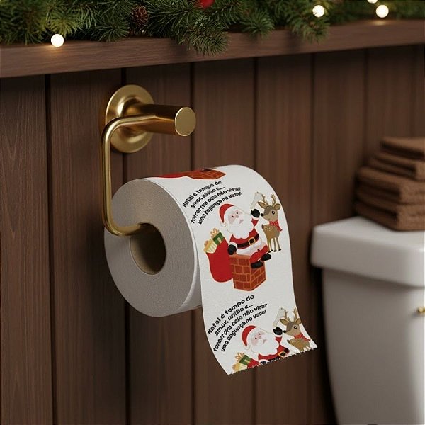 Papel Higiênico de Natal - Papai Neol na Chaminé - 20m  - 1 unidade - Rizzo