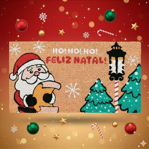 Capacho De Fibra - Papai Noel - Feliz Natal HOHOHO - 33x60cm - 1 unidade - Rizzo