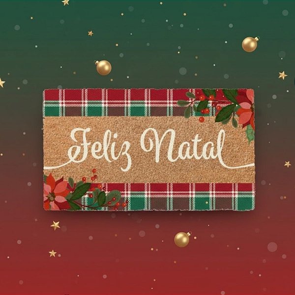 Capacho De Fibra - Feliz Natal - Xadrez Vermelho e Verde - 33x60cm - 1 unidade - Rizzo