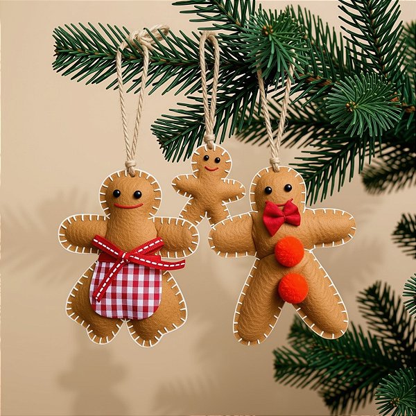 Enfeite Para Pendurar - Família Gingerbread - 9x12x2cm - 3 unidades - Cromus - Rizzo