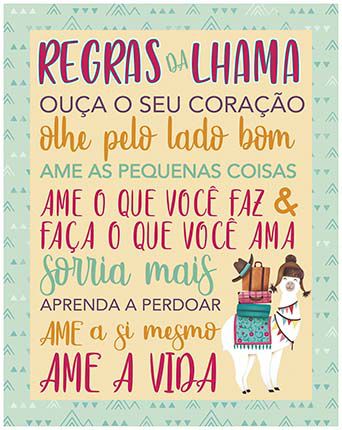 Plaquinha de MDF Regras da Lhama 19x24cm - 01 unidade - LitoArte - Rizzo Embalagens