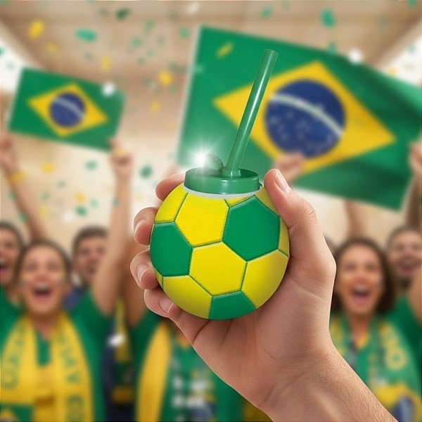 Garrafa Squeeze Bola com Canudo - Verde e Amarelo - 300ml - 1 unidade - Rizzo