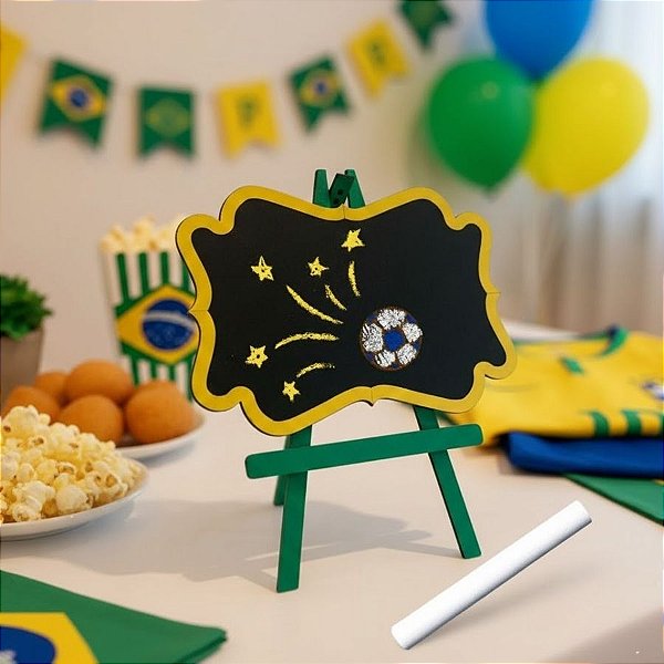 Lousa Decorativa em MDF Copa - Verde e Amarelo - 25x30cm - 1 unidade - Rizzo