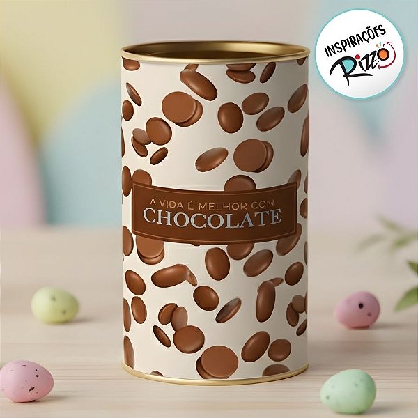 Lata Rigida para Ovos de 500g - A Vida é Melhor com Chocolate - 12,5x22cm - 1 unidade - Cromus - Rizzo