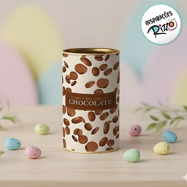 Lata Rigida para Ovos de 250g - A Vida é Melhor com Chocolate - 9x16,5cm - 1 unidade - Cromus - Rizzo