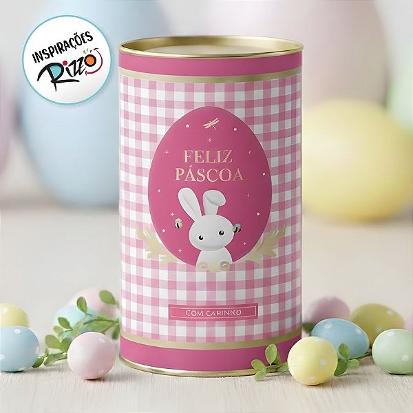 Lata Rigida para Ovos de 500g - Contos De Páscoa - Rosa - 12,5x22cm - 1 unidade - Cromus - Rizzo