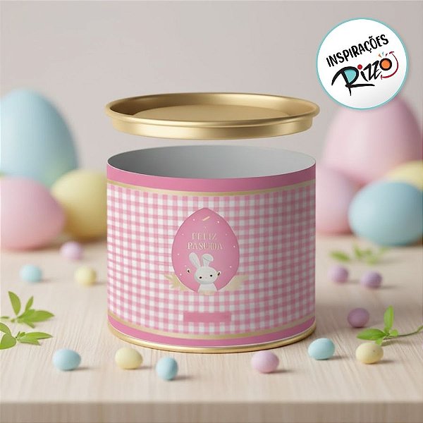 Lata Rigida para Doces e Bombons - Contos de Páscoa - Rosa - 10x7cm - 1 unidade - Cromus - Rizzo