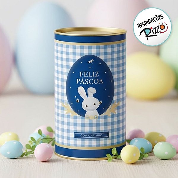 Lata Rigida para Ovos de 500g - Contos De Páscoa - Azul - 12,5x22cm - 1 unidade - Cromus - Rizzo