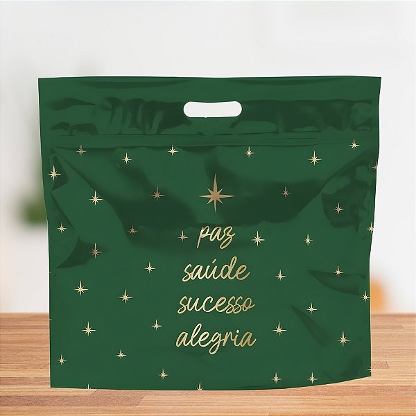 Sacola Metalizada com Zip - Desejos Verde e Ouro - 46x43cm - 1 unidade - Cromus - Rizzo