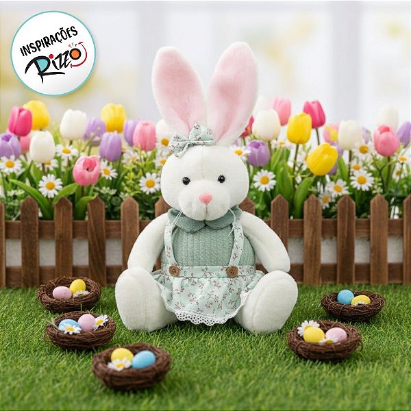 Coelho Decorativo de Páscoa - Suspensório e Saia Verde - 23x15x33cm - 1 unidade - Cromus - Rizzo