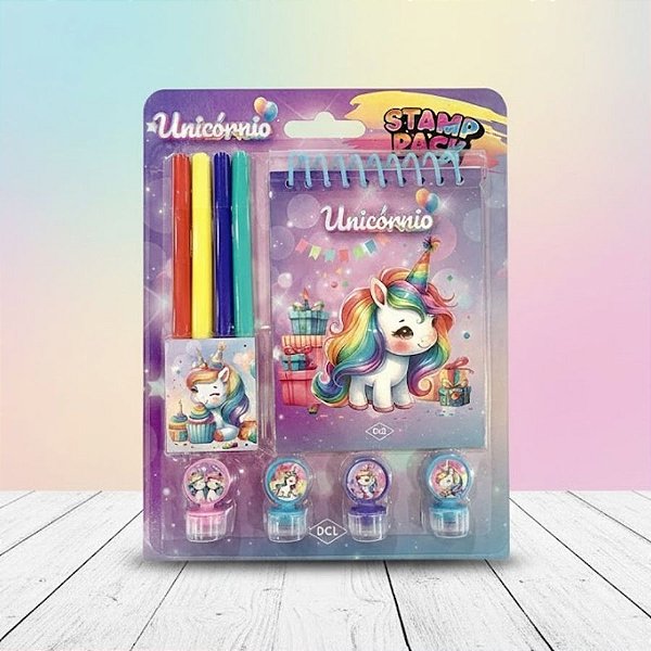Kit Para Colorir Com Carimbos - Unicórnio - 9 Itens - 1 unidade - DCL - Rizzo