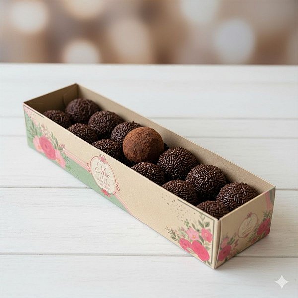 Caixa Botão de Rosa com Brigadeiro - Amor de Mãe Kraft - 32x6x6,5cm - 3 unidades - Decora Doces - Rizzo