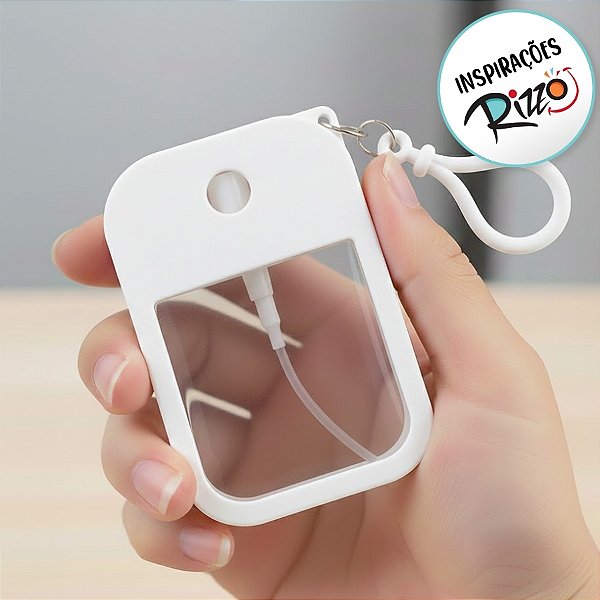 Frasco Spray Portátil Macaron Cartão com Capa de Silicone e Gancho - 38ml - Branco - 1 unidade - Rizzo