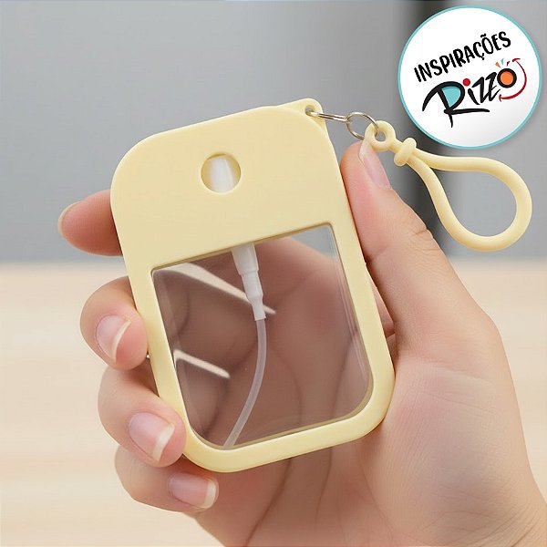 Frasco Spray Portátil Macaron Cartão com Capa de Silicone e Gancho - 50ml - Amarelo - 1 unidade - Rizzo