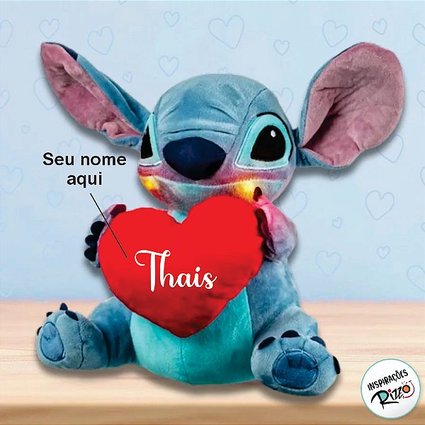 Pelúcia Stitch e Coração Personalizado - Com Luz e Som - 24cm  - 1 unidade - Disney Original - Rizzo