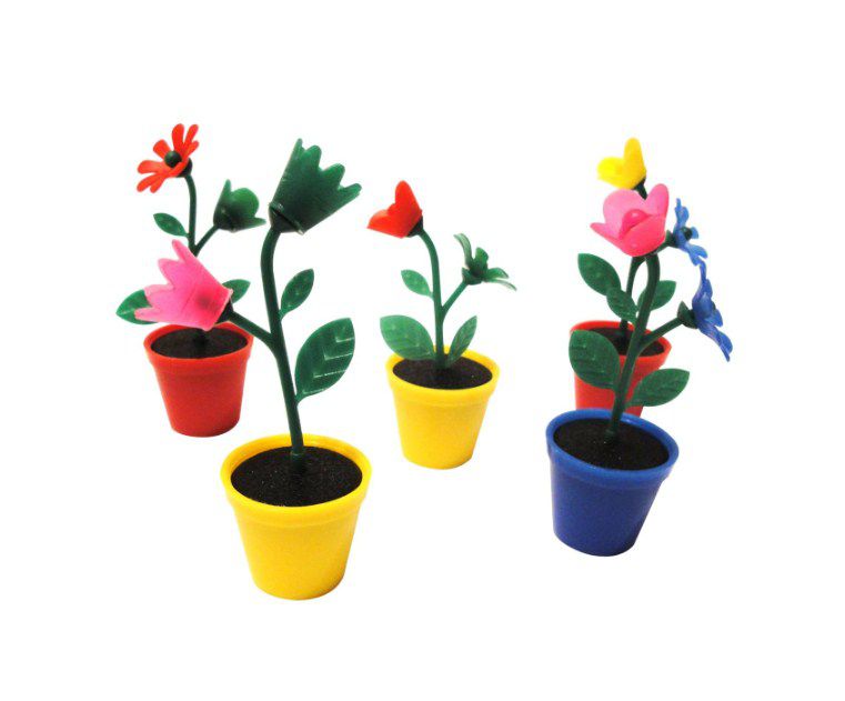 Mini Brinquedo Vasinho com Flor Colorido Sortido - 6 x 2,3cm - 15 Unidades - Dodo Brinquedos - Rizzo Embalagens