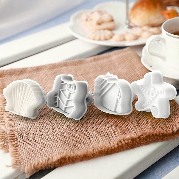 Cortador com Ejetor - Vida Marinha 4 Peças - 5x4cm - 4 unidades - Prime Chef - Rizzo
