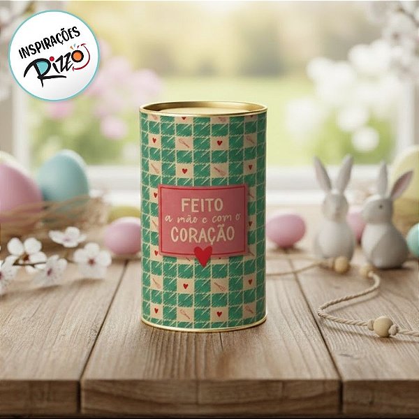 Lata Rigida para Ovos de 250g -  Feito a Mão e com o Coração - Verde - 9x16,5cm - 1 unidade - Cromus - Rizzo