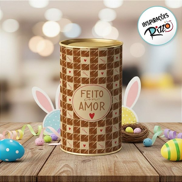 Lata Rigida para Ovos de 350g - Feito com Amor - Marrom - 10x18cm - 1 unidade - Cromus - Rizzo