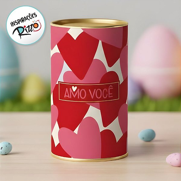 Lata Rigida para Ovos de 350g - Amo você corações - 10x18cm - 1 unidade - Cromus - Rizzo