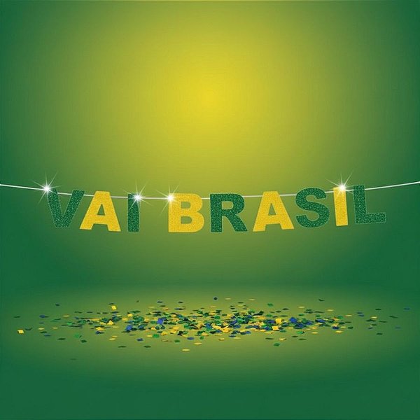 Faixa Decorativa - Vai Brasil - Verde e Amarelo com Glitter - 1,5m - 1 unidade - Cromus - Rizzo