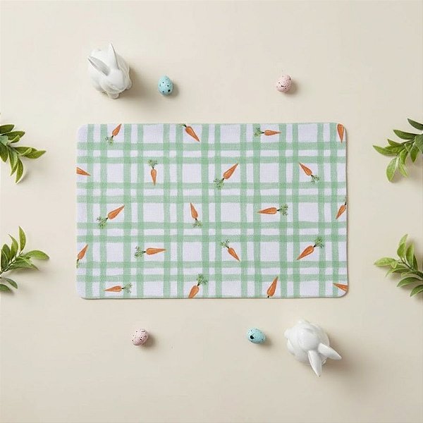 Jogo Americano Retangular de Páscoa - Xadrez Verde com Cenourinhas - 28x43cm - 1 unidade - Rizzo